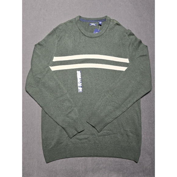 Izod‎ Crew Neck Sweater Size XL Green Striped Mens Knit New NWT - Picture 1 of 8